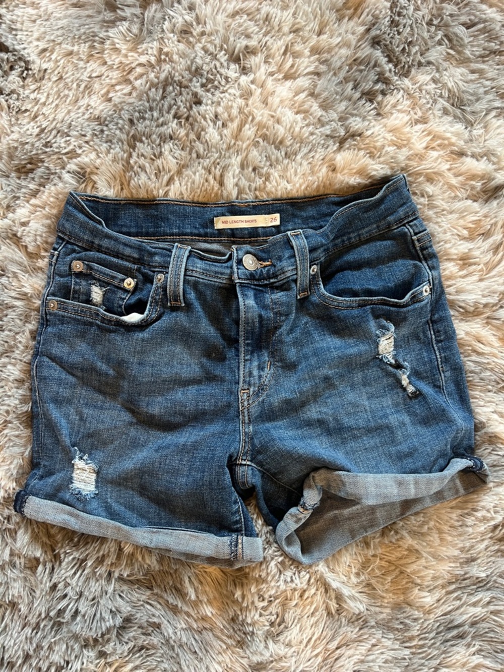 Levi's Distressed Roll-Cuff Denim Shorts - Blue